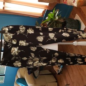 Joseph Ribkoff Pants.  Black with shiny gold rose pattern.